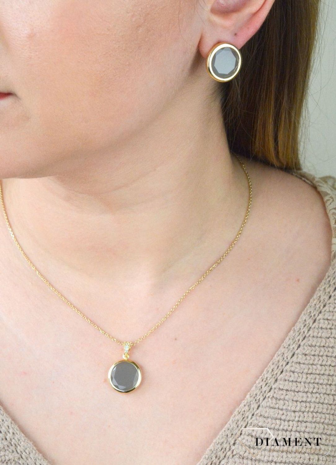 Pozłacane Kolczyki  Dall'acqua Sublime Szary Kamień Księżycowy 925 DIAMENT DIA-KLC-5540-925.jpg