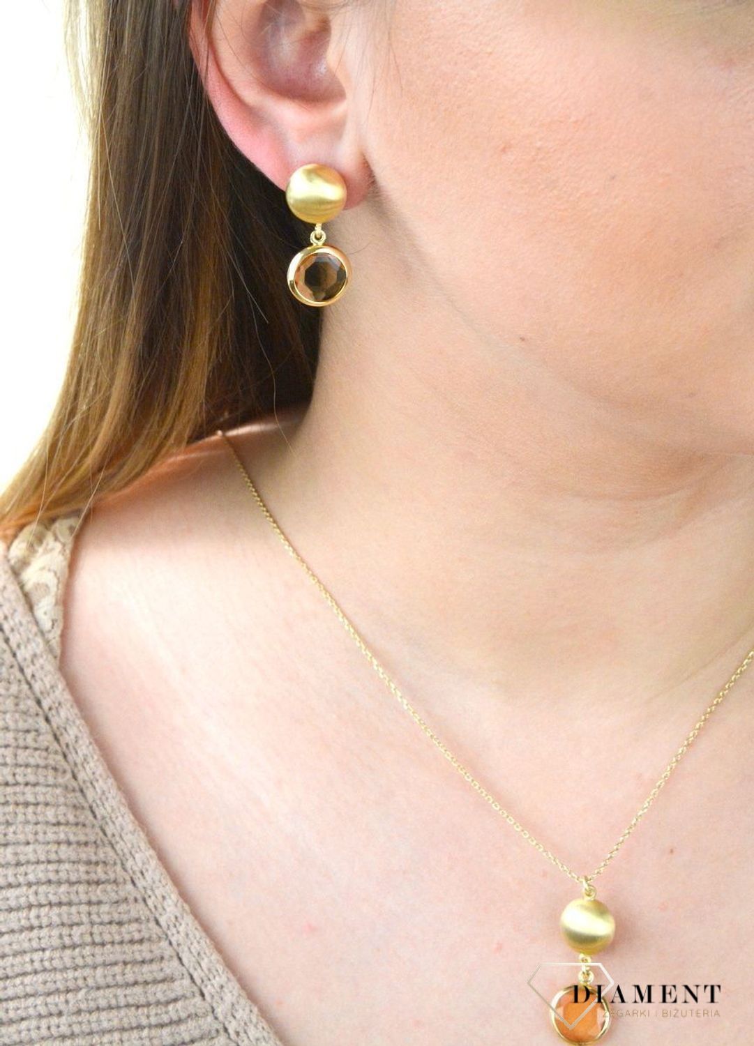 Pozłacane Kolczyki  Dall'acqua Sublime Cytryn 925 DIAMENT DIA-KLC-5541-925.jpg