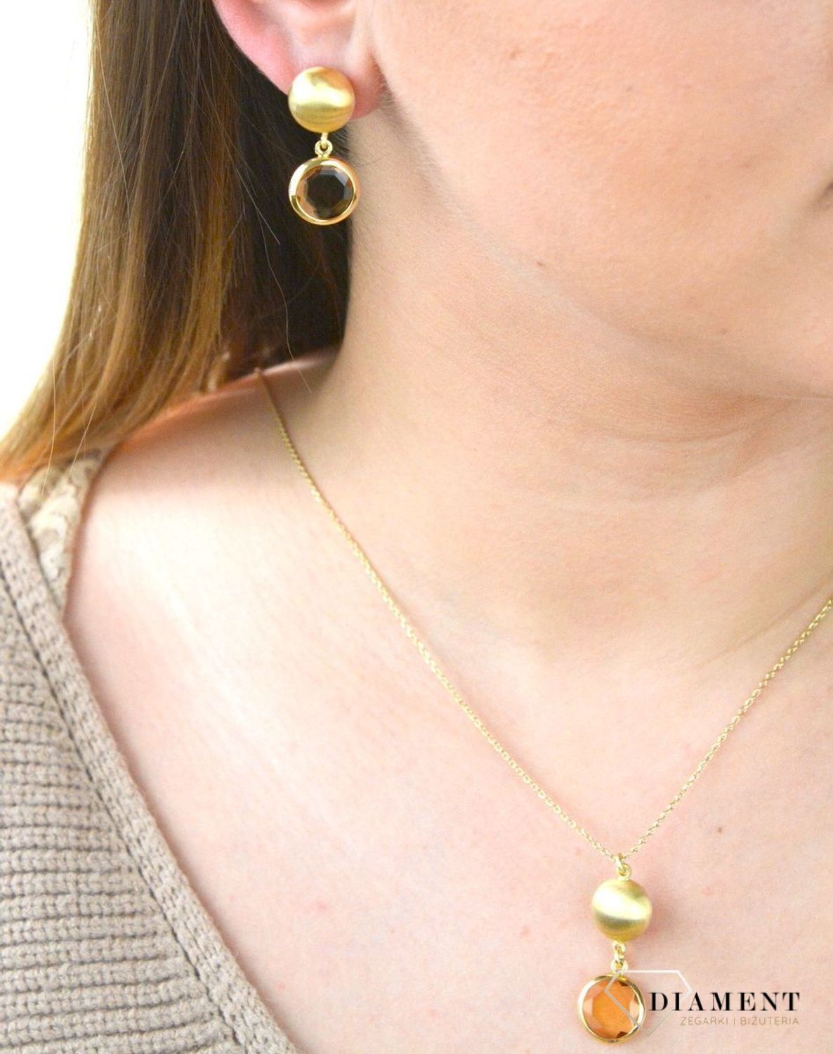 Pozłacane Kolczyki  Dall'acqua Sublime Cytryn 925 DIAMENT DIA-KLC-5541-925.jpg