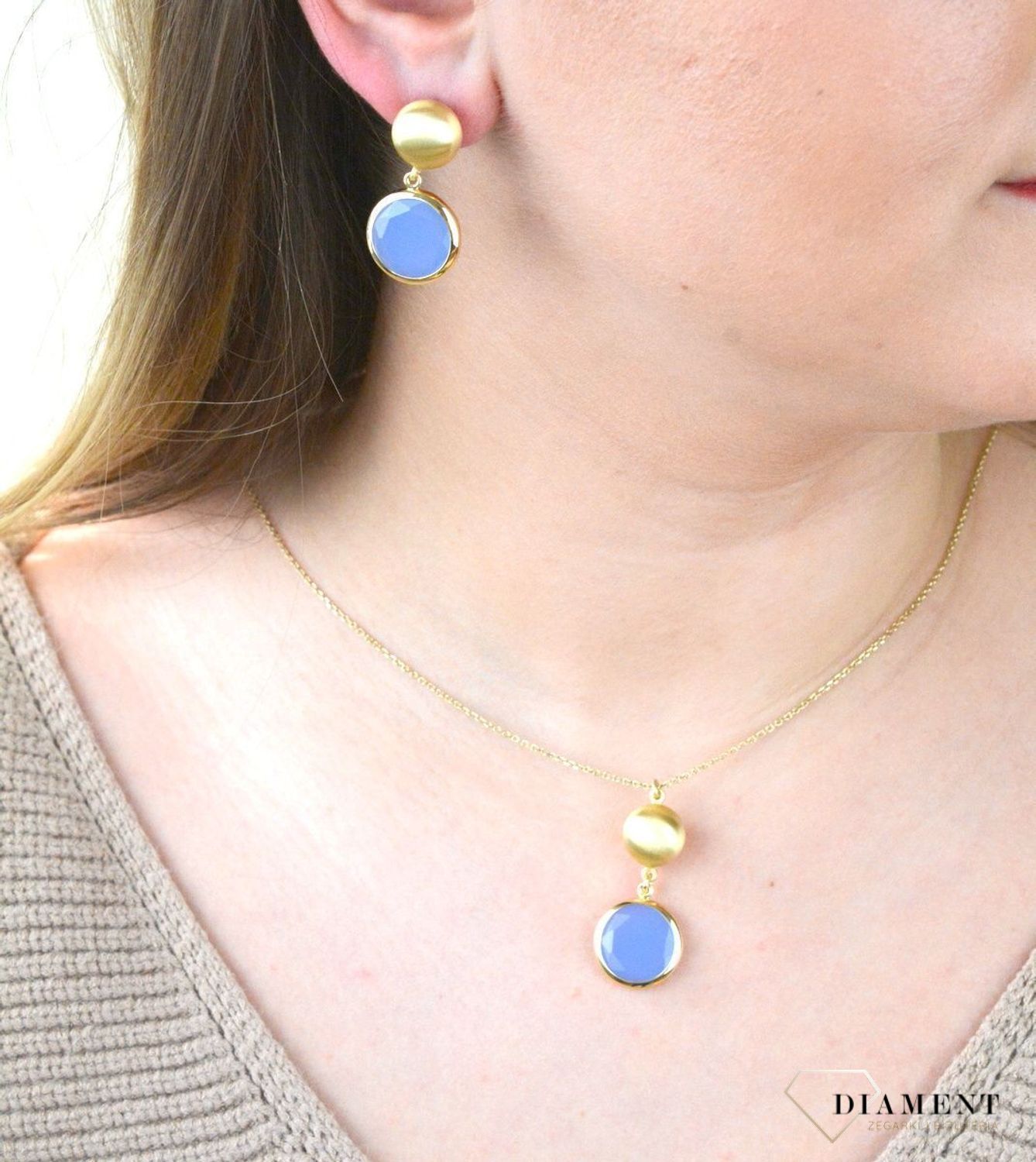 Pozłacane Kolczyki  Dall'acqua Sublime Niebieski Agat 925 DIAMENT DIA-KLC-5543-925.jpg