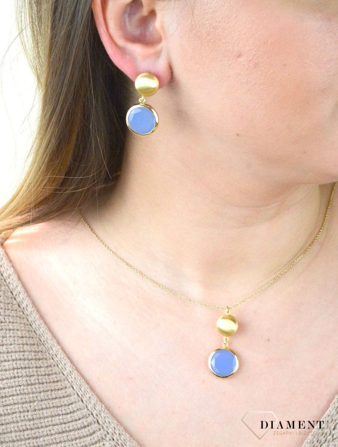 Pozłacane Kolczyki  Dall'acqua Sublime Niebieski Agat 925 DIAMENT DIA-KLC-5543-925.jpg