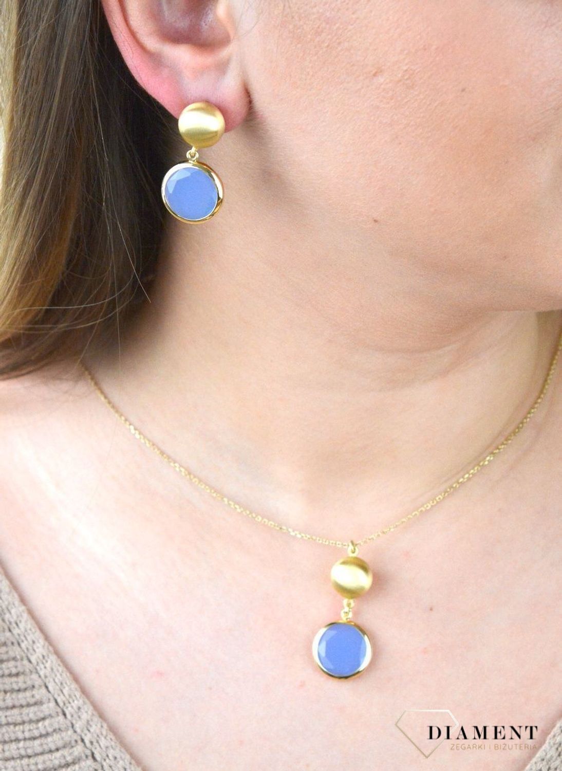 Pozłacane Kolczyki  Dall'acqua Sublime Niebieski Agat 925 DIAMENT DIA-KLC-5543-925.jpg