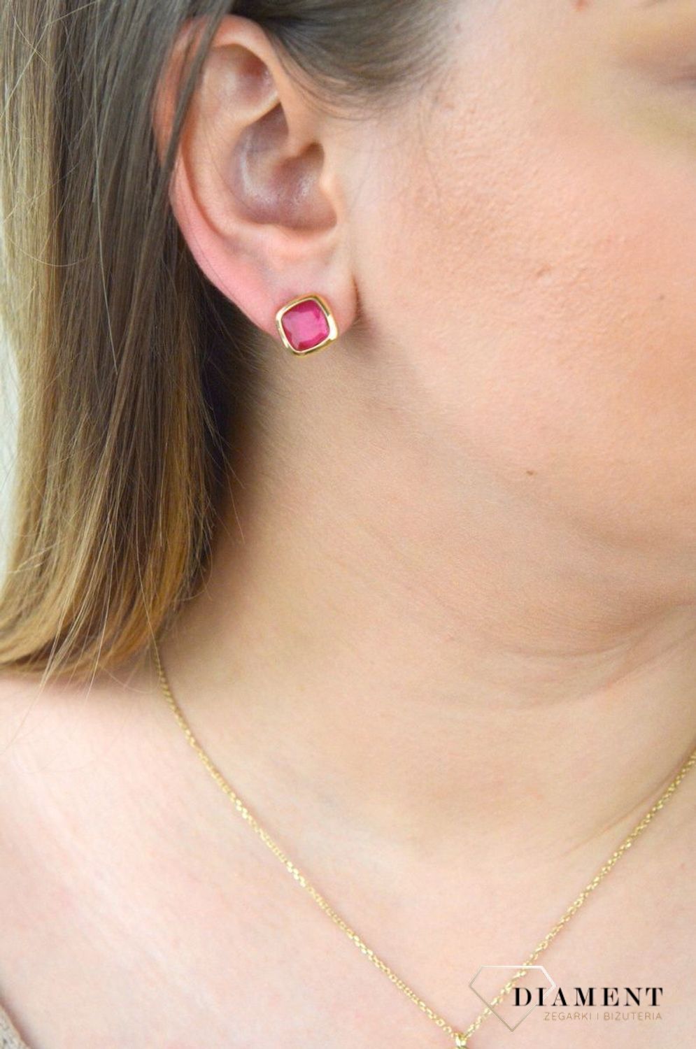 Pozłacane Kolczyki kwadraciki Dall'acqua Sublime Rubin 925 DIAMENT DIA-KLC-5547-925.jpg