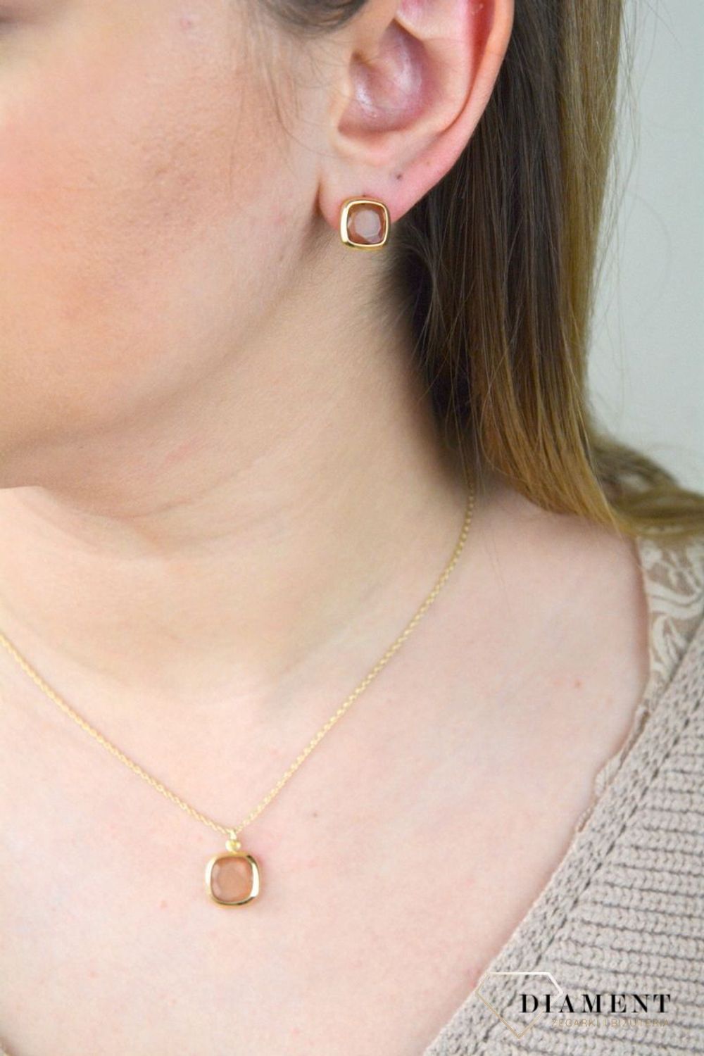 Pozłacane Kolczyki kwadraciki Dall'acqua Sublime Kwarc Dymny 925 DIAMENT DIA-KLC-5548-925.jpg