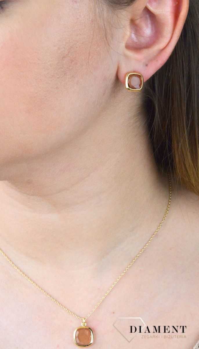 Pozłacane Kolczyki kwadraciki Dall'acqua Sublime Kwarc Dymny 925 DIAMENT DIA-KLC-5548-925.jpg