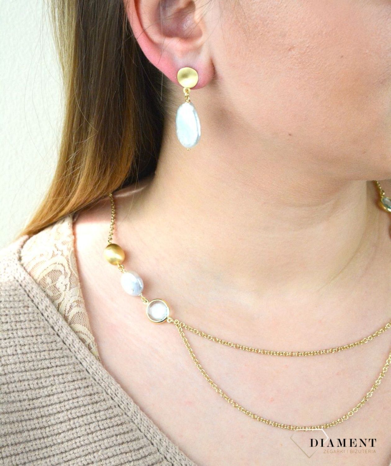 Pozłacane Kolczyki  Dall'acqua Sublime Perła z blaszką 925 DIAMENT DIA-KLC-5555-925.jpg