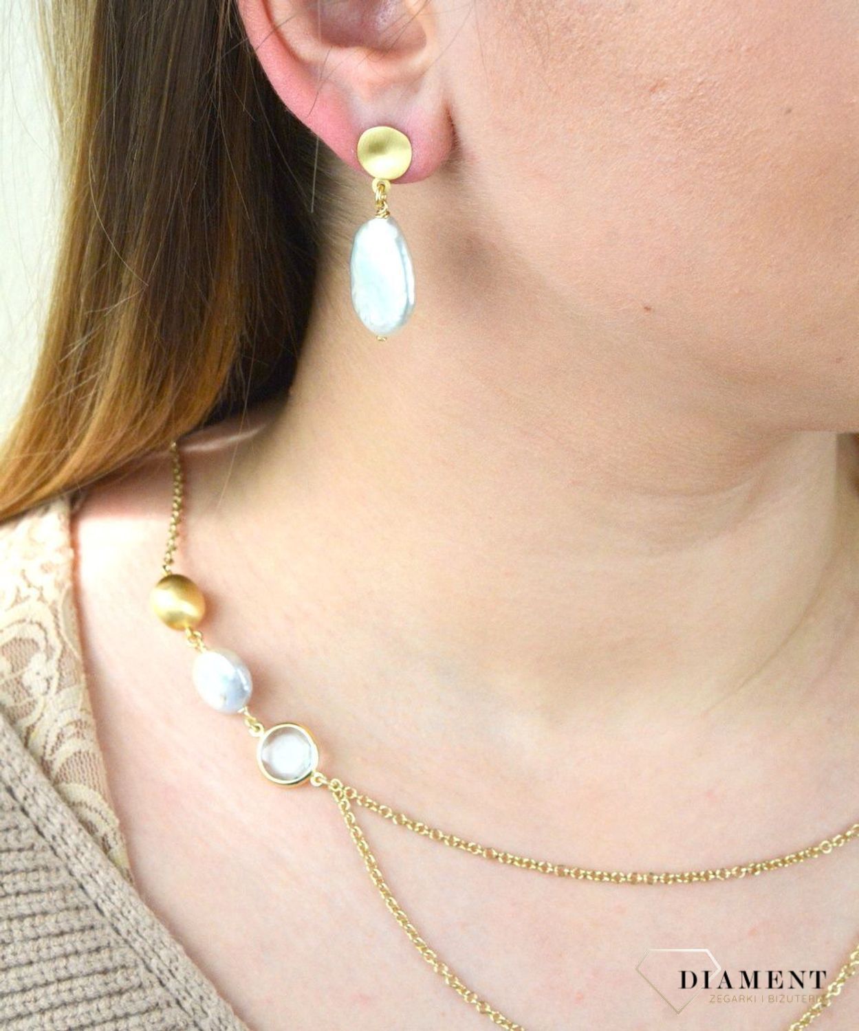 Pozłacane Kolczyki  Dall'acqua Sublime Perła z blaszką 925 DIAMENT DIA-KLC-5555-925.jpg