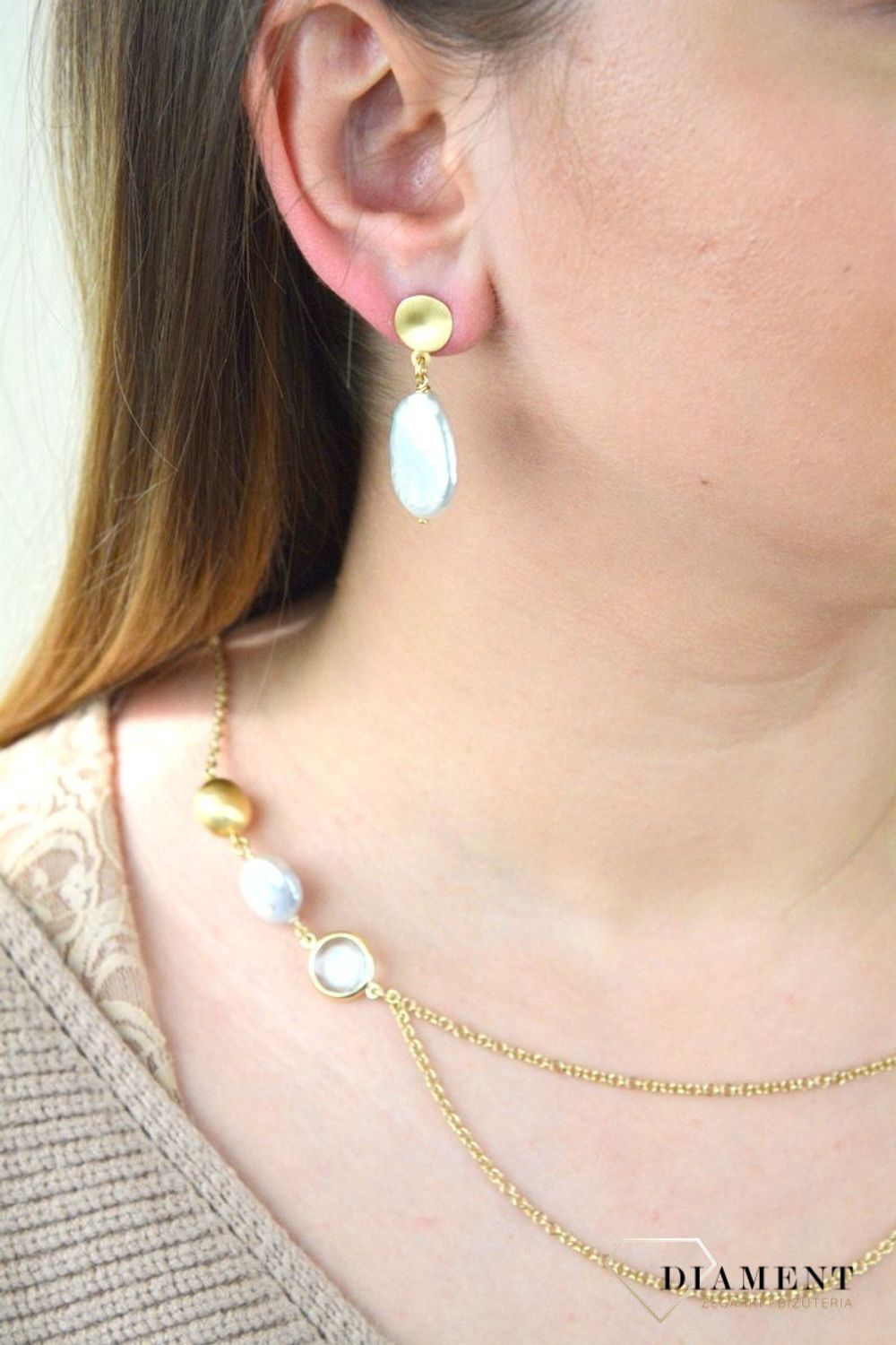 Pozłacane Kolczyki  Dall'acqua Sublime Perła z blaszką 925 DIAMENT DIA-KLC-5555-925.jpg