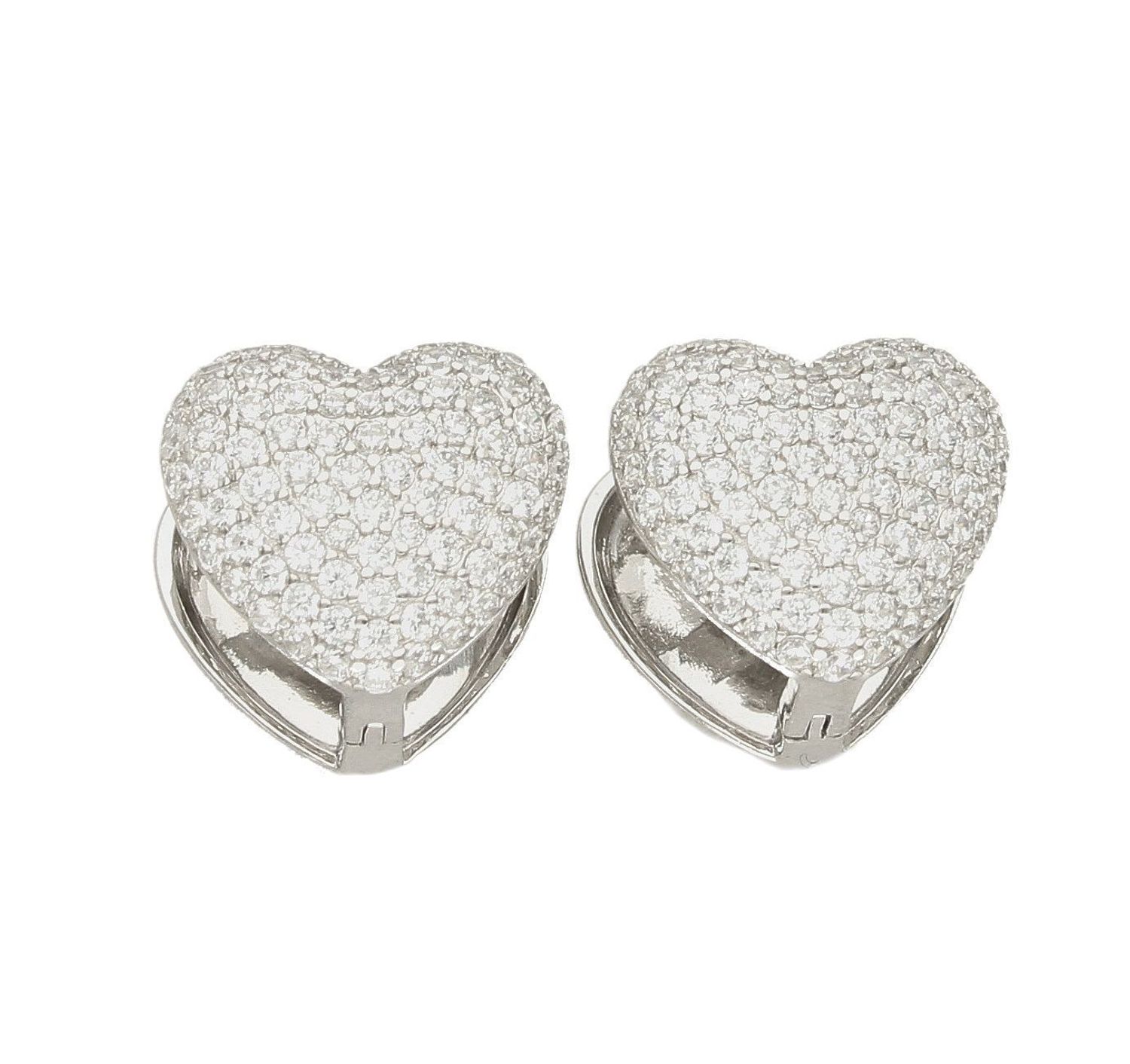 Kolczyki srebrne  wysadzane Serce  925 DIAMENT DIA-KLC-5937B-925 Srebrne kolczyki z motywem serc ozdobione cyrkonią w kolorze białym. Minimalistyczna biżuteria zapinan.jpg