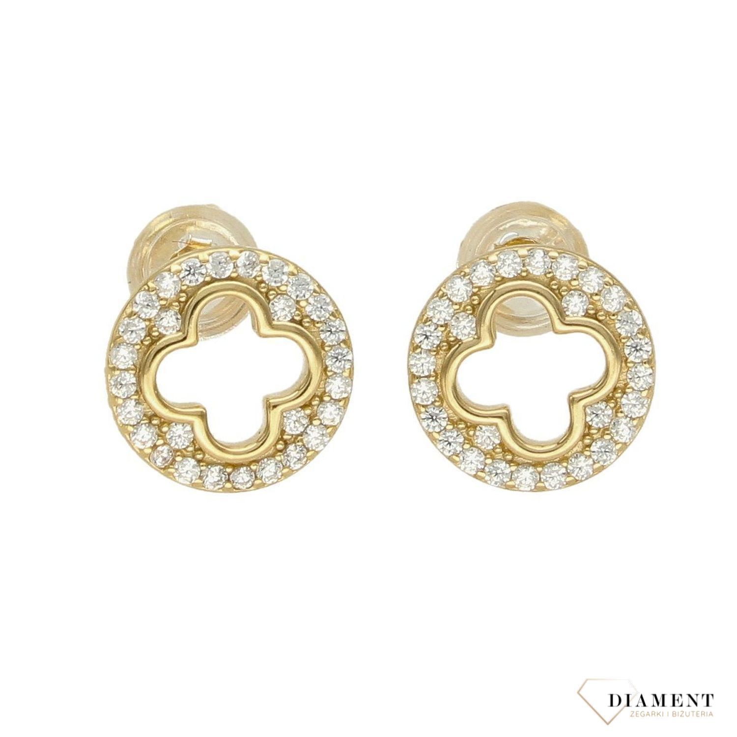 Kolczyki pozłacane  ramka koniczynki  925 DIA-KLC-5938-925 Intrygująca biżuteria o klasycznym zapięciu na sztyft wykonana z srebra próby 925. Kolczyki idealne na prezent dla każdej.jpg