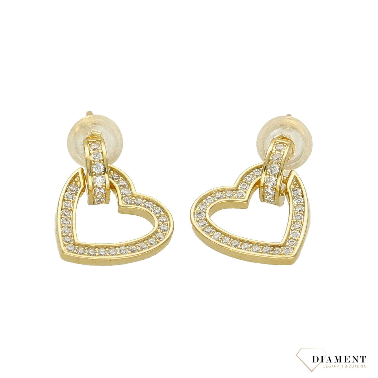 Kolczyki pozłacane  Serca w cyrkoniach  925 DIA-KLC-5955-925  Intrygująca biżuteria o klasycznym zapięciu na sztyft wykonana z srebra próby 925. Kolczyki idealne na prezent dla każdej.jpg