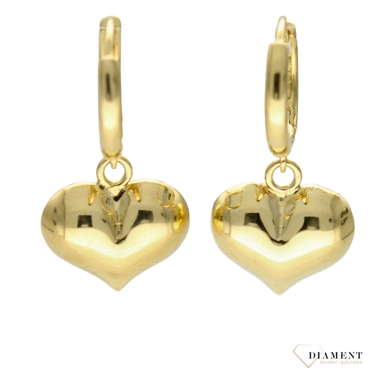Kolczyki pozłacane  Kółeczka z serduszkiem  925 DIA-KLC-5956-925. Srebrne kolczyki próby 925 w pozłoceniu żółtego złota w kształcie koła z zawieszką o formie serca. Idealny pomysł na prezent..jpg