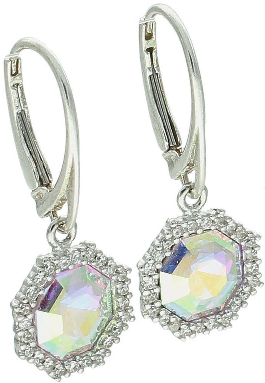 Kolczyki srebrne DIA-KLC-6114-925 – geometryczne wiszące zdobione kryształem Swarovski i cyrkoniami. Długość 3,0 cm, szerokość 1,1 cm, próba 925, zapięcie bigiel angielski. Elegancja i luksus.jpg