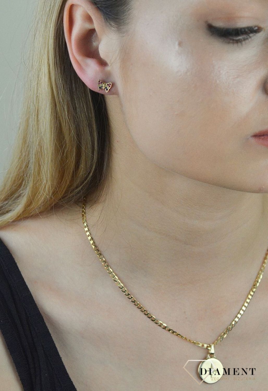Złote kolczyki 585 motylki z cyrkonią DIA-KLC-6154-585. Kolczyki motylki. Kolczyki damskie, dziecięce. Kolczyki z zapięciem na sztyft. Kolczyki z cyrkoniam.jpg