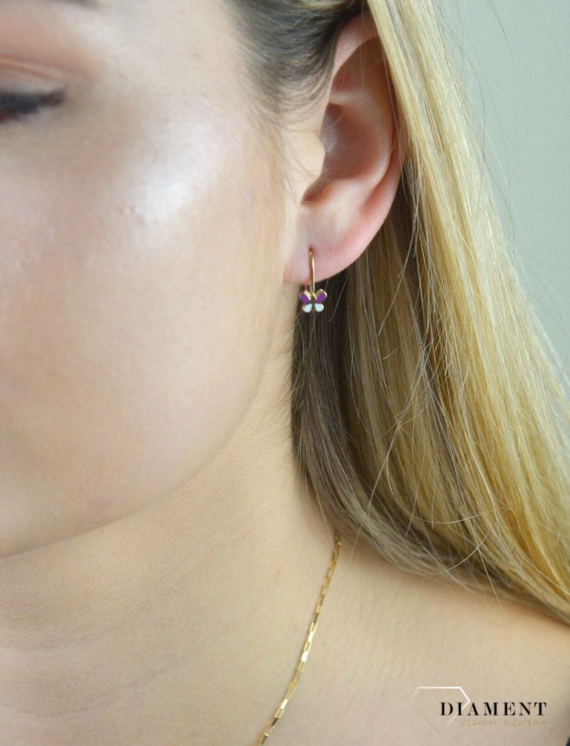 Złote kolczyki dla dziewczynki 585 motylki fioletowe DIA-KLC-6155-585.  ✓Kolczyki złote w Sklepie z Biżuterią zegarki-diament.pl ✓Piękne i Eleganckie Kolczyki ✓Prawdziwe Złoto ✓Darmowa wysyłka.jpg