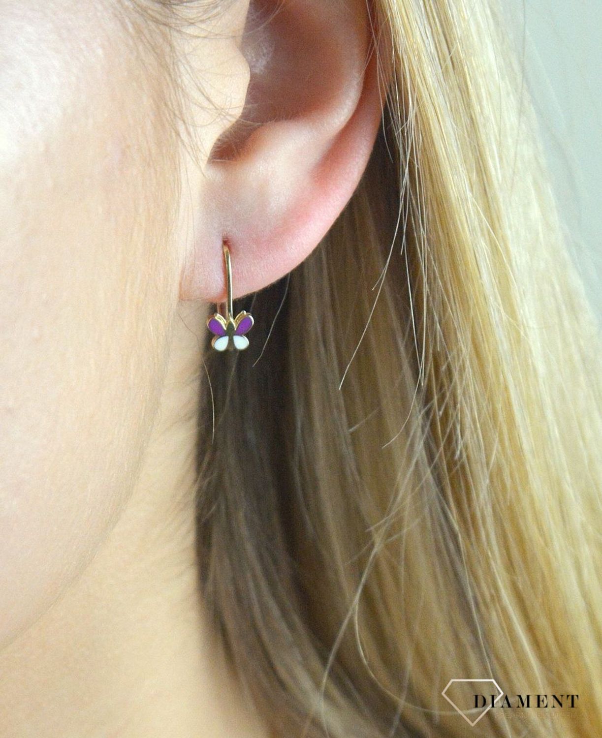 Złote kolczyki dla dziewczynki 585 motylki fioletowe DIA-KLC-6155-585.  ✓Kolczyki złote w Sklepie z Biżuterią zegarki-diament.pl ✓Piękne i Eleganckie Kolczyki ✓Prawdziwe Złoto ✓Darmowa wysyłka.jpg