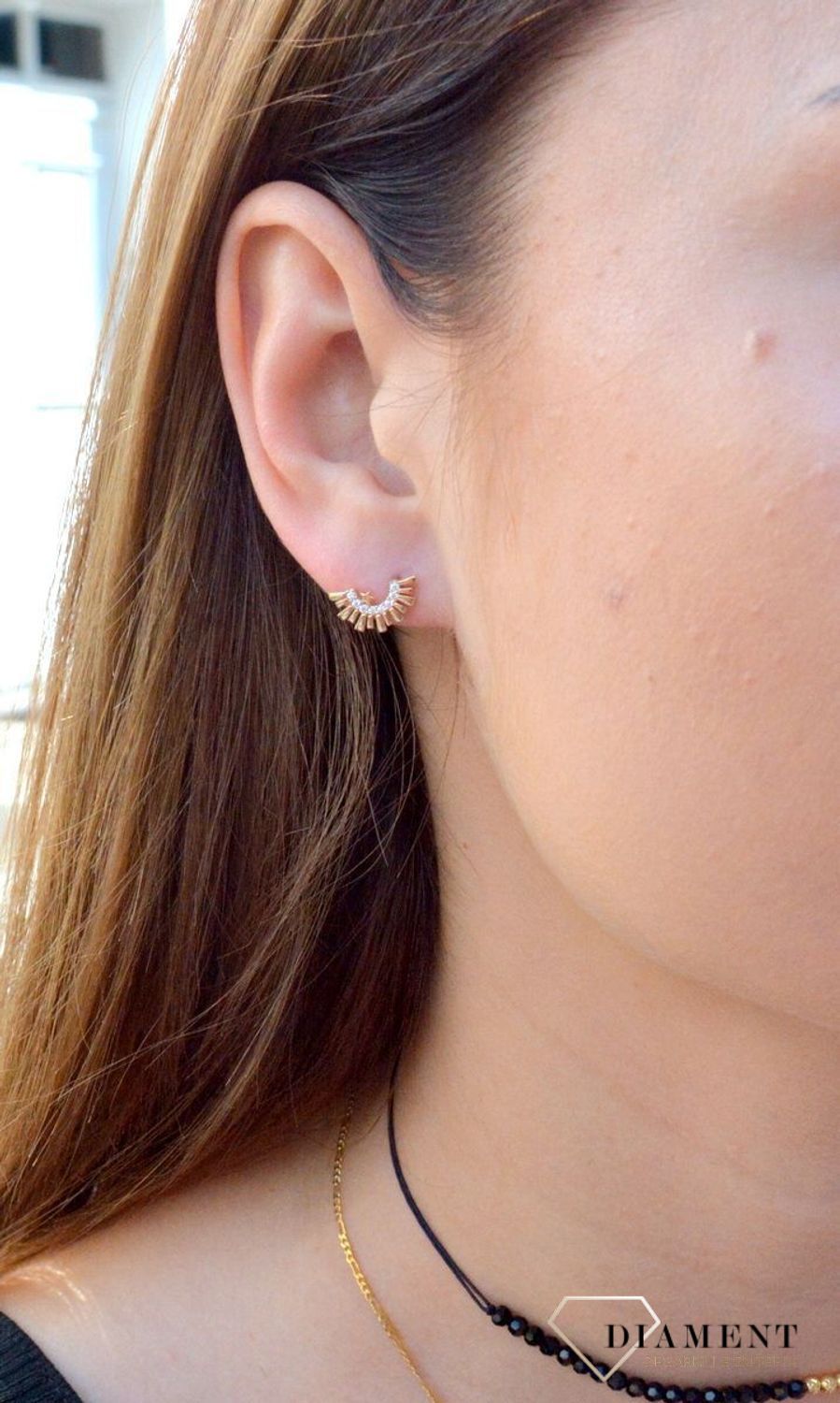 Złote koczyki próby 585 w kształcie wachlarza DIA-KLC-6156-585.jpg