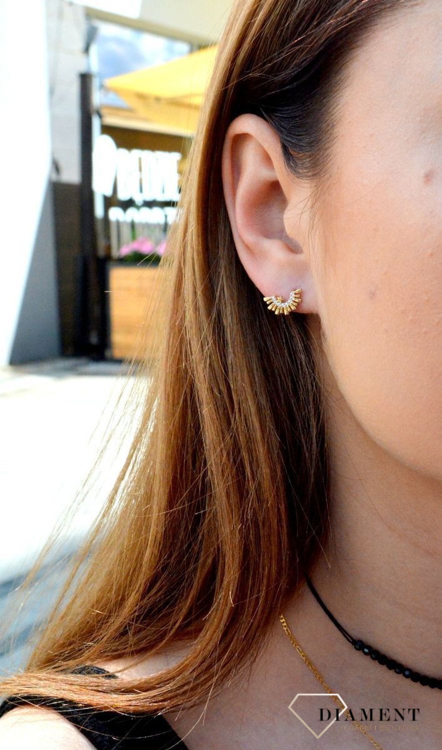 Złote koczyki próby 585 w kształcie wachlarza DIA-KLC-6156-585.jpg