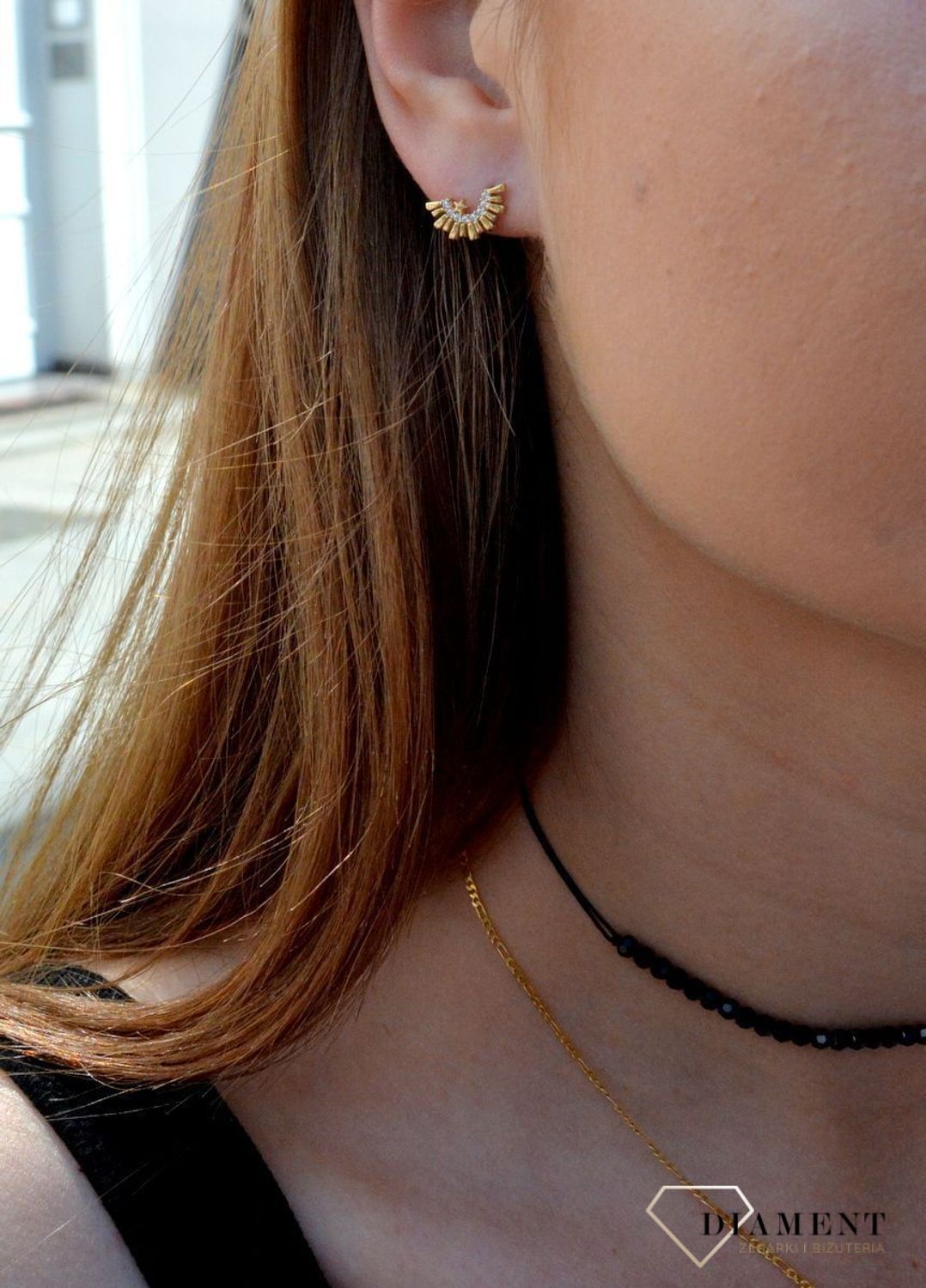 Złote koczyki próby 585 w kształcie wachlarza DIA-KLC-6156-585.jpg