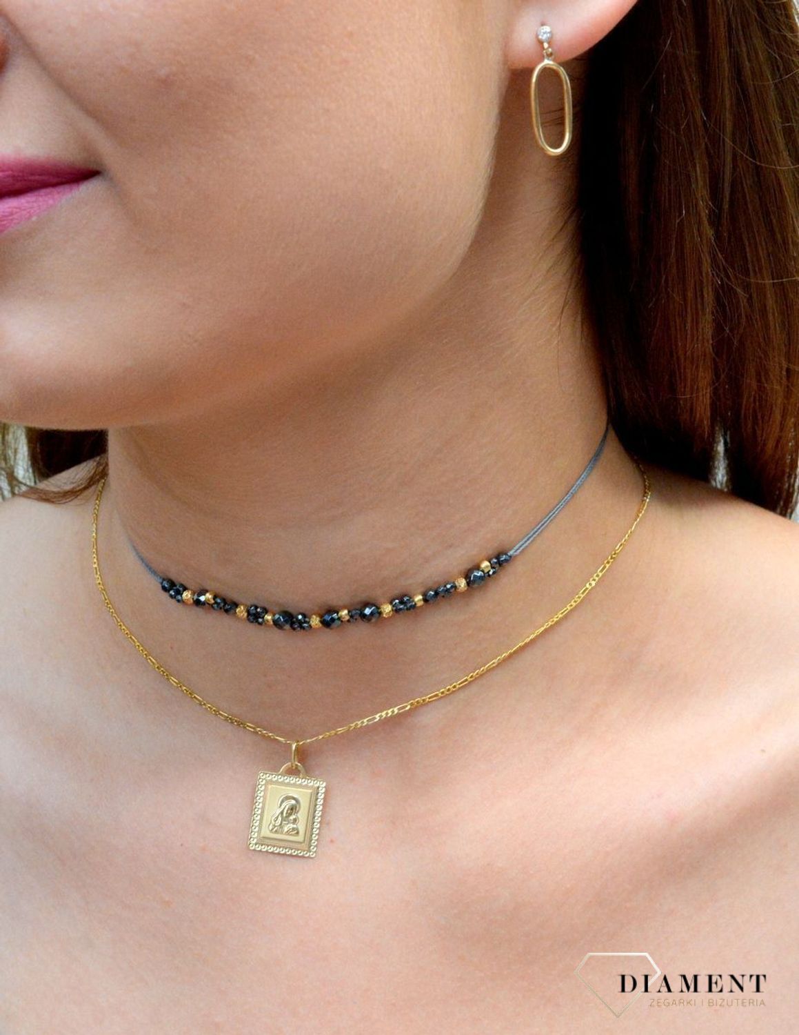 Złote kolczyki wiszące owale próby 585.jpg