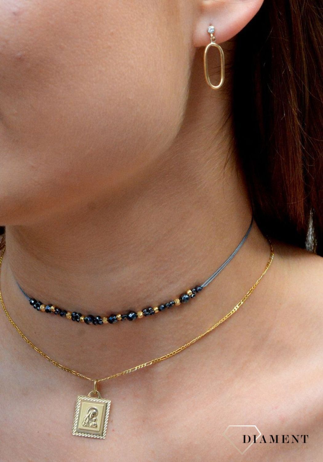 Złote kolczyki wiszące owale próby 585.jpg