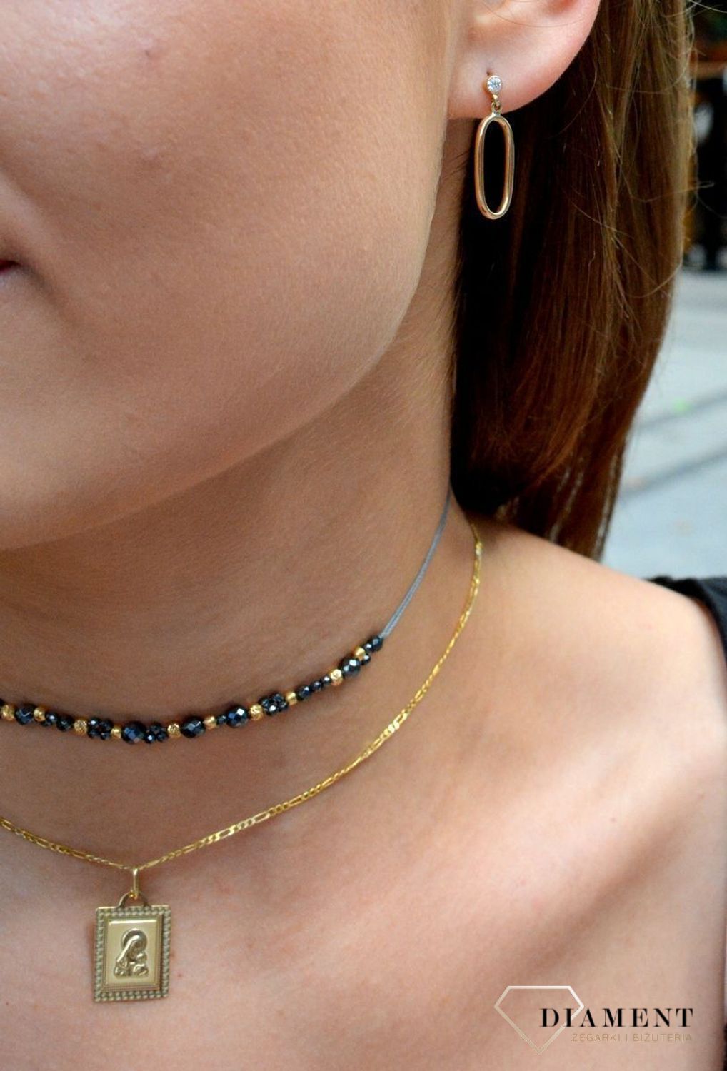 Złote kolczyki wiszące owale próby 585.jpg