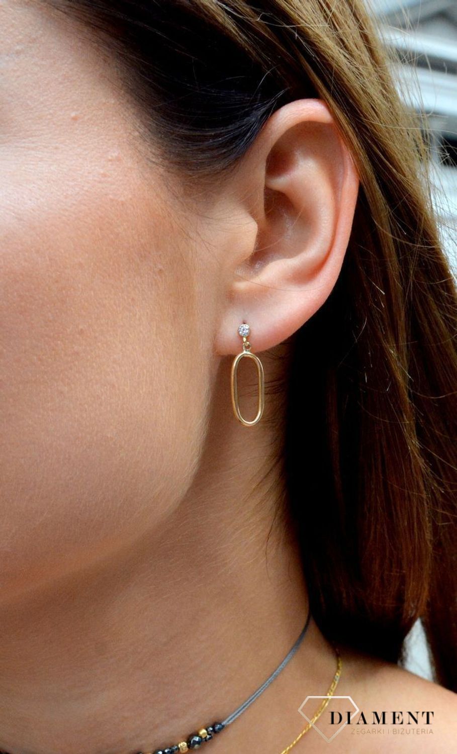 Złote kolczyki wiszące owale próby 585.jpg