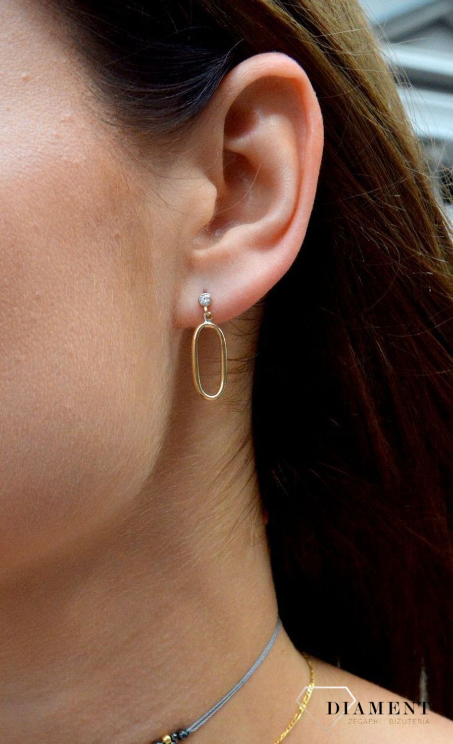 Złote kolczyki wiszące owale próby 585.jpg