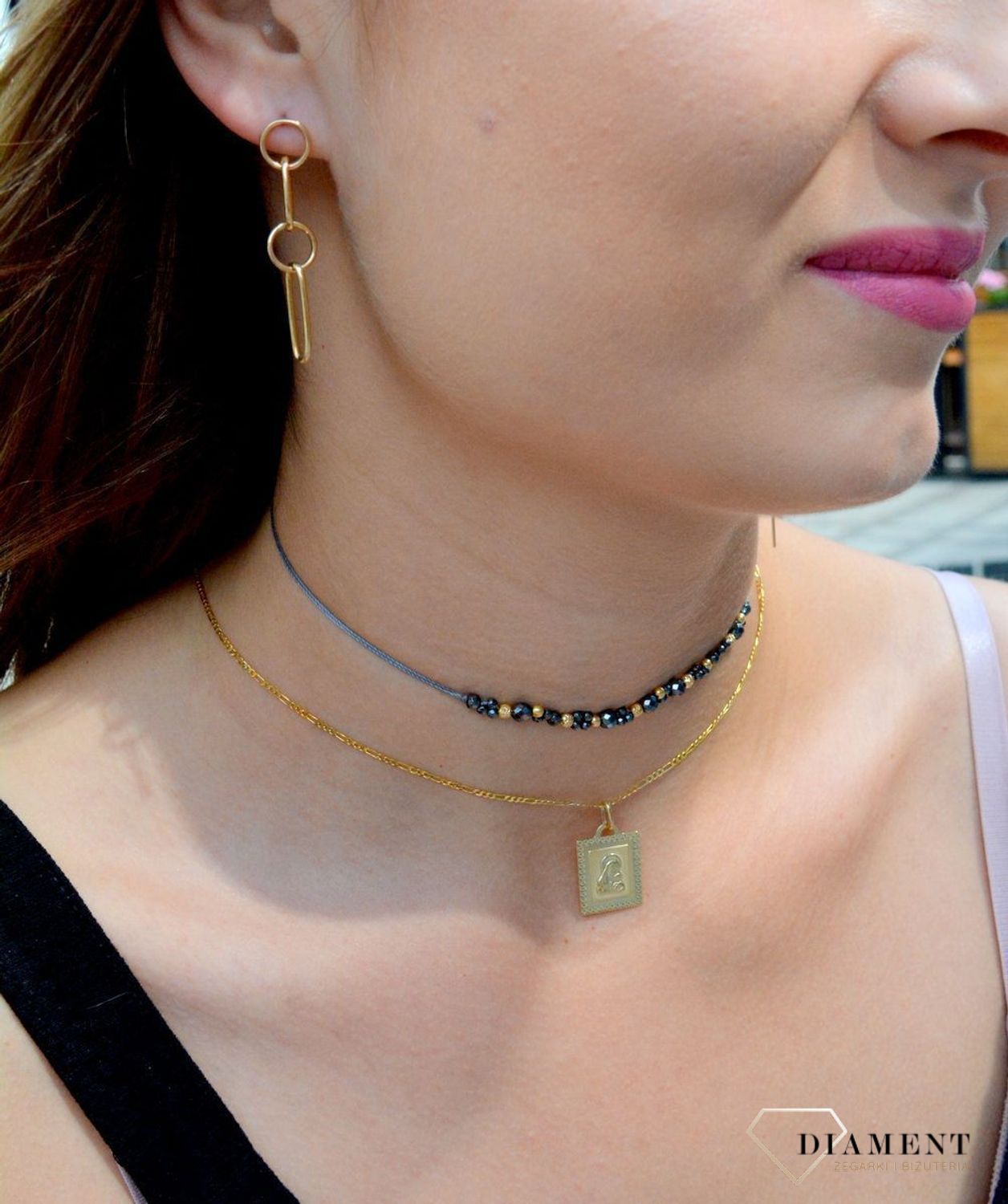 Kolczyki złote damskie wiszące próby 585 DIA-KLC-6170-585dc.jpg