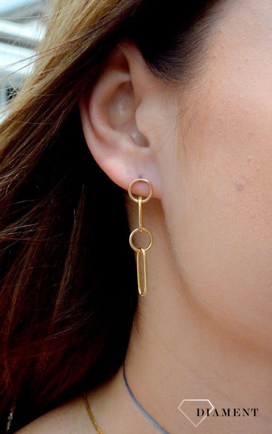 Kolczyki złote damskie wiszące próby 585 DIA-KLC-6170-585dc.jpg
