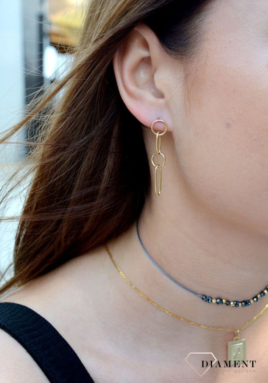 Kolczyki złote damskie wiszące próby 585 DIA-KLC-6170-585dc.jpg