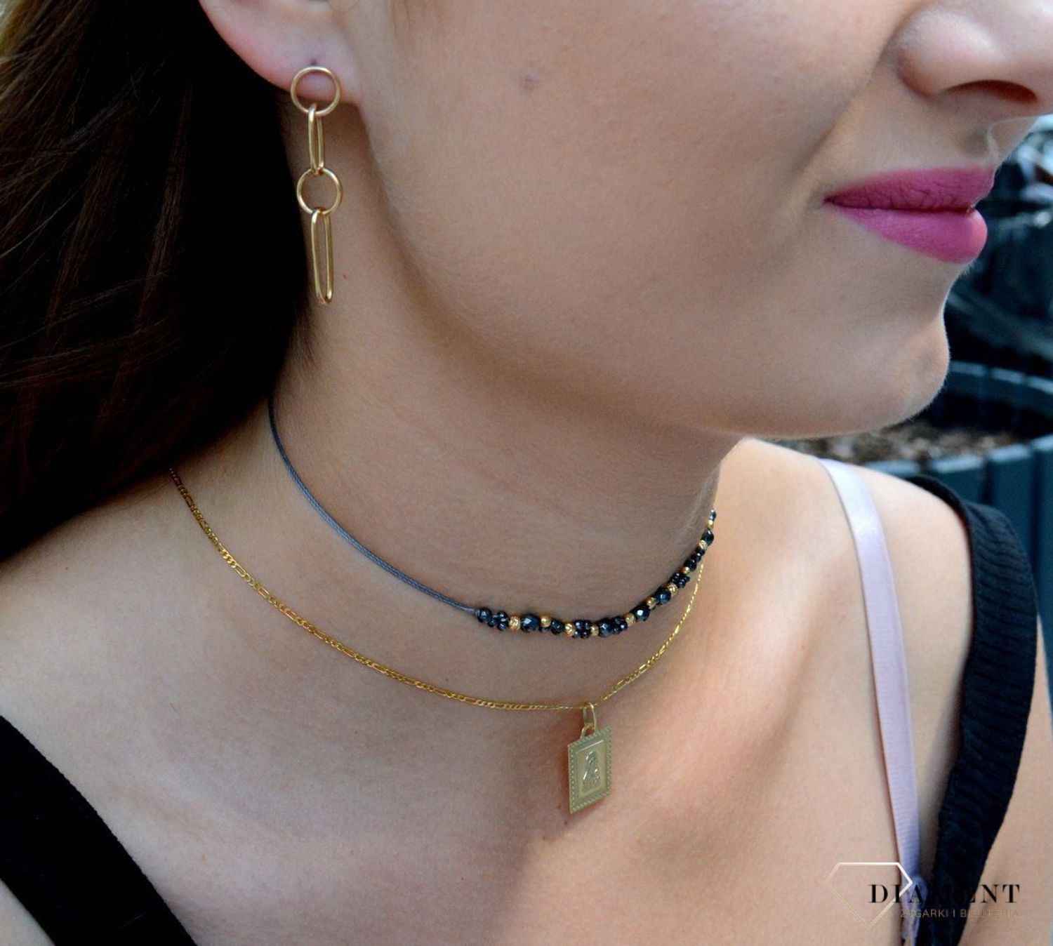 Kolczyki złote damskie wiszące próby 585 DIA-KLC-6170-585dc.jpg