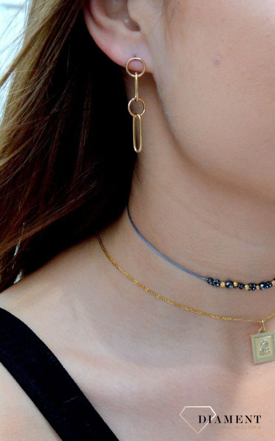 Kolczyki złote damskie wiszące próby 585 DIA-KLC-6170-585dc.jpg