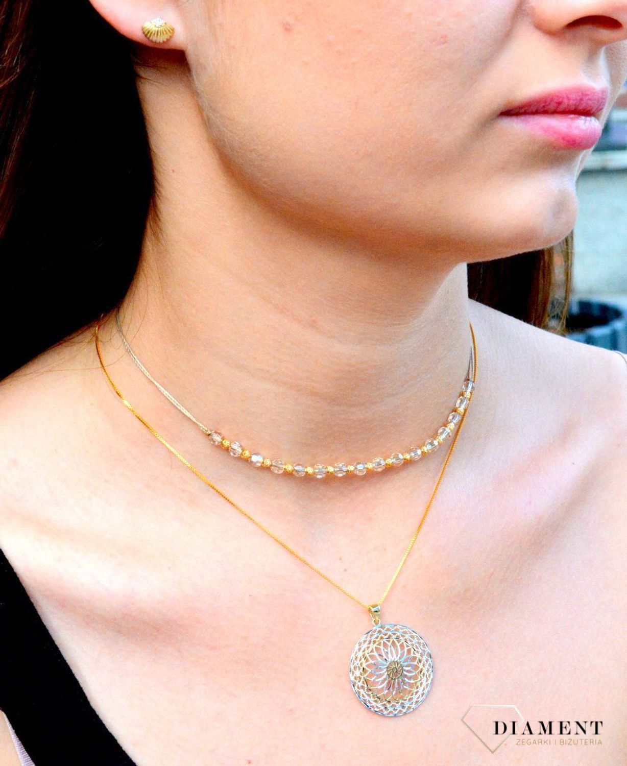 Złote kolczyki próby 585 w kształcie muszelki DIA-KLC-6171-585dc.jpg