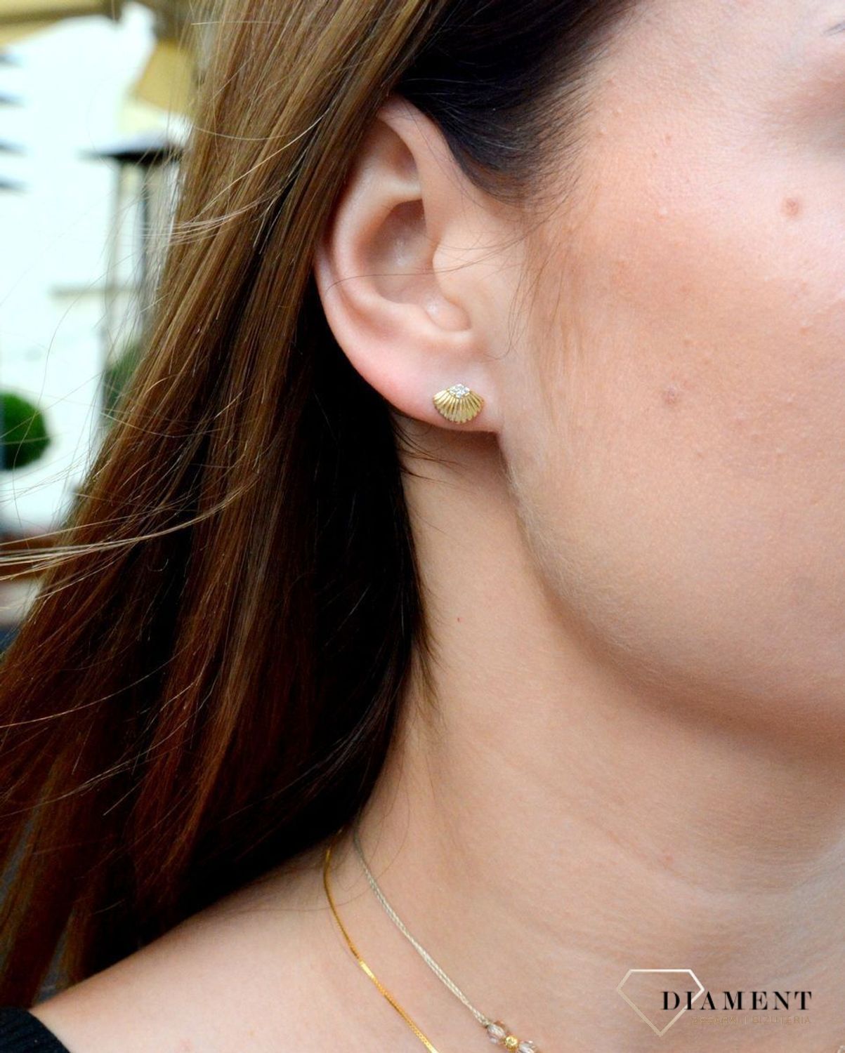 Złote kolczyki próby 585 w kształcie muszelki DIA-KLC-6171-585dc.jpg