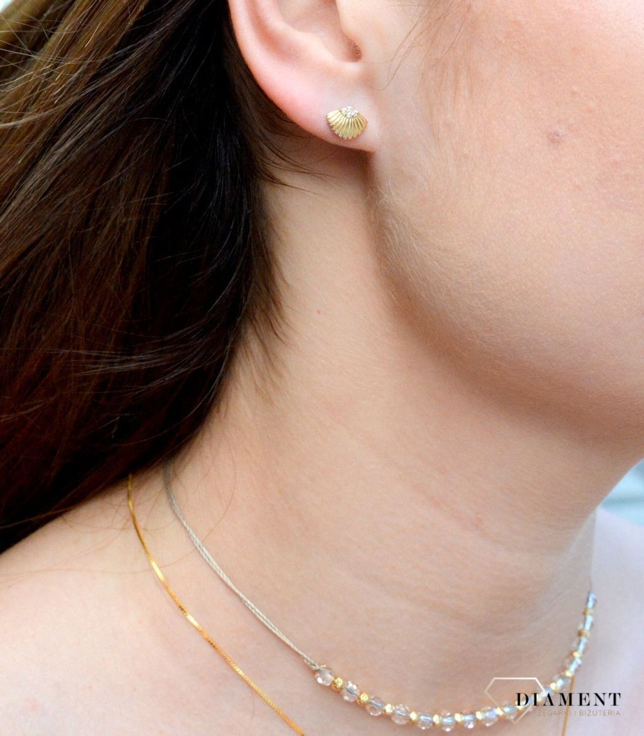 Złote kolczyki próby 585 w kształcie muszelki DIA-KLC-6171-585dc.jpg