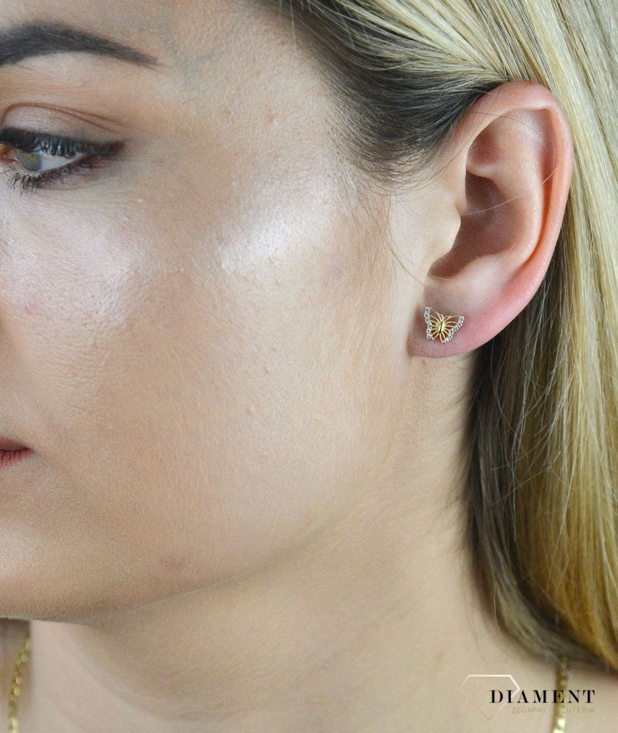 Złote kolczyki 585 motylki z cyrkoniami DIA-KLC-6172-585.jpg