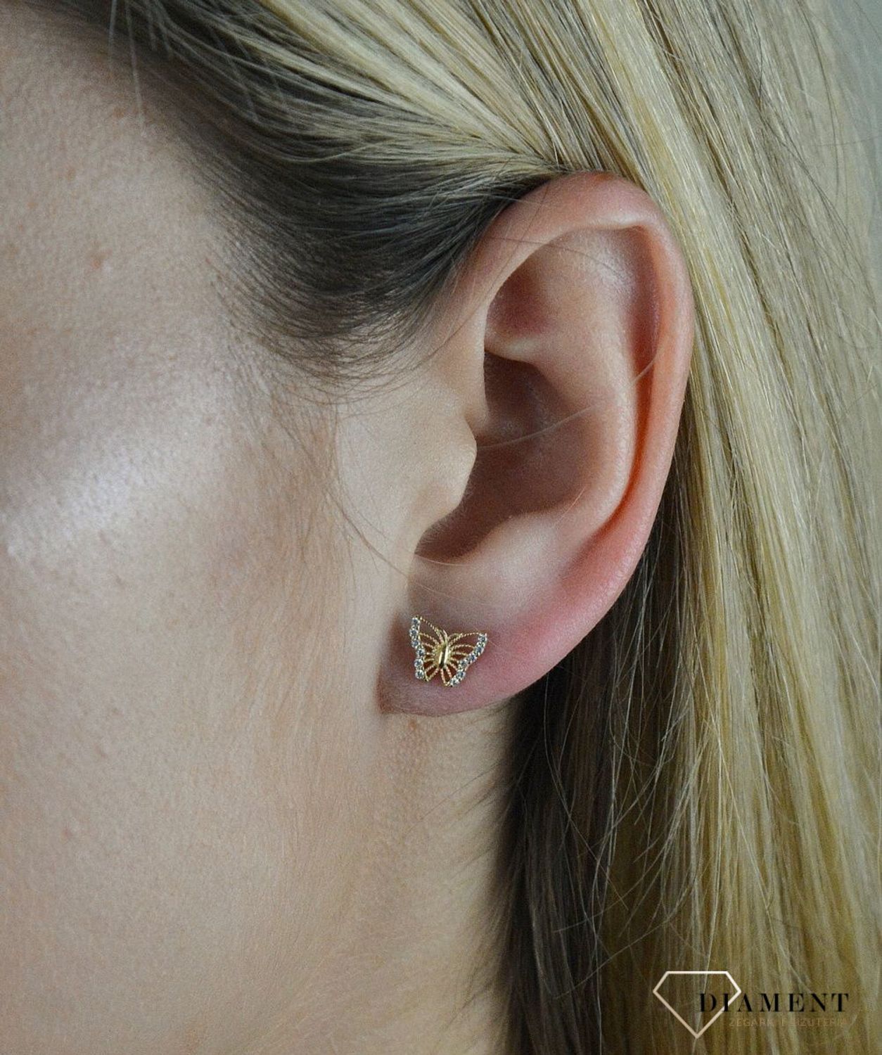 Złote kolczyki 585 motylki z cyrkoniami DIA-KLC-6172-585.jpg