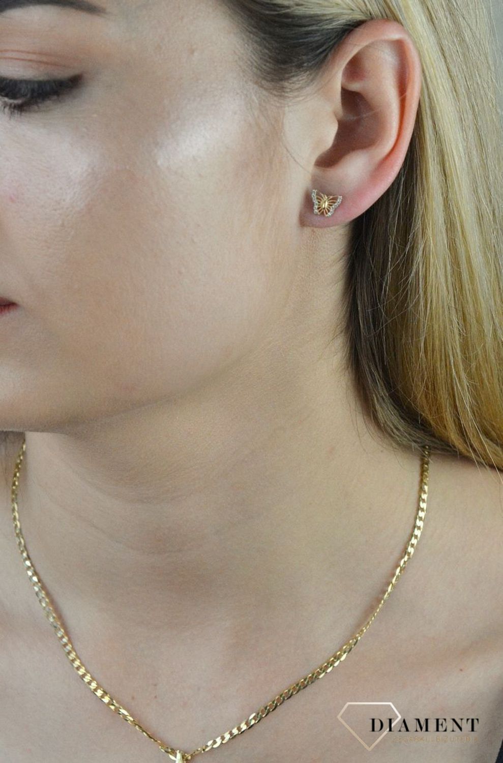 Złote kolczyki 585 motylki z cyrkoniami DIA-KLC-6172-585.jpg