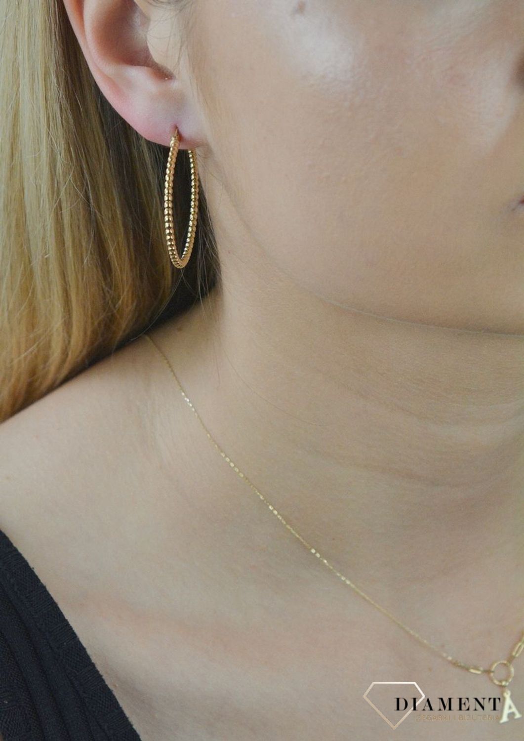 Kolczyki złote damskie koła z kuleczek 585 DIA-KLC-6176-585dc.jpg