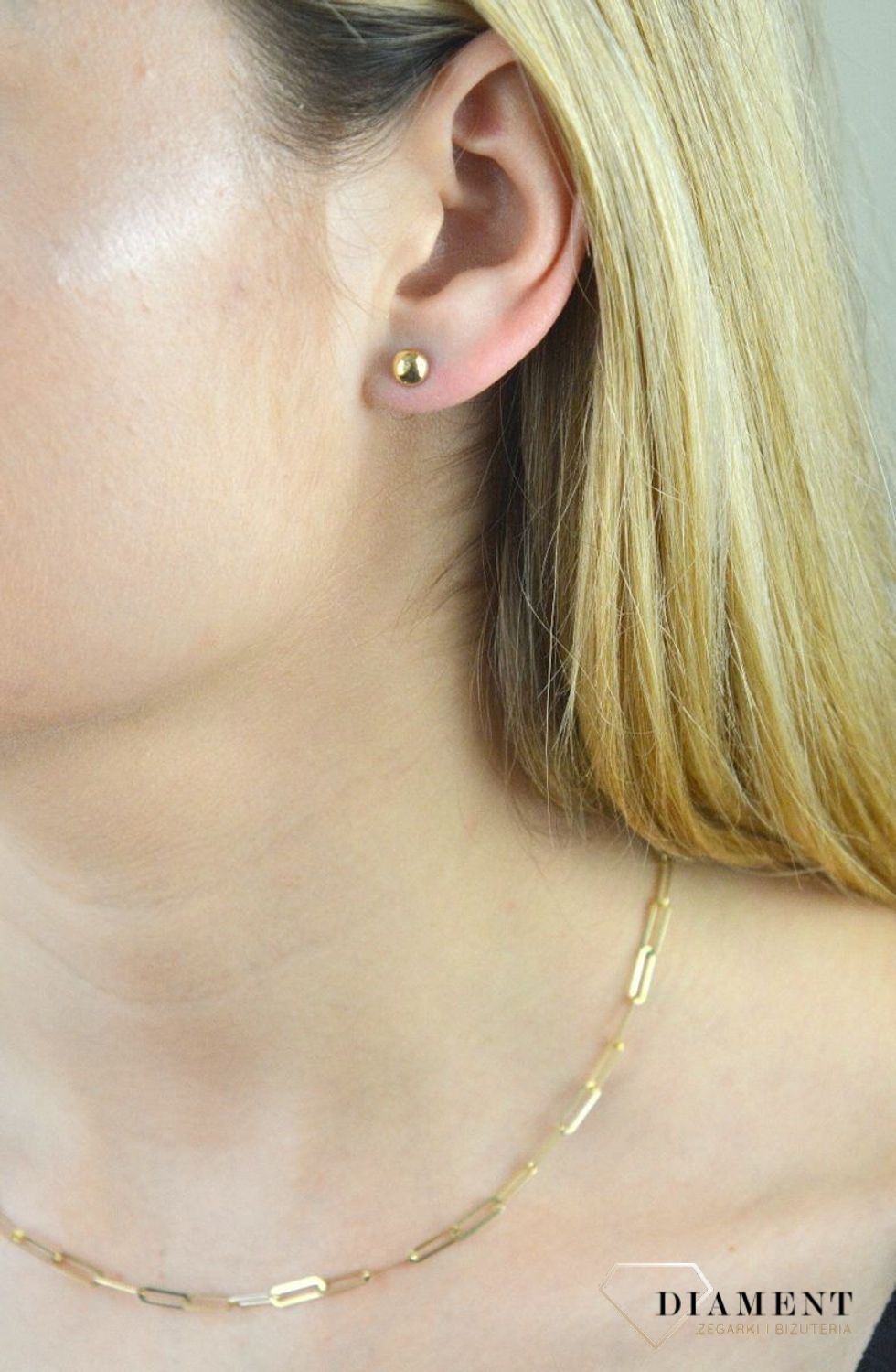 Złote kolczyki 585 półkulki DIA-KLC-6191-585. Złote kolczyki damskie, dziecięce. Kolczyki z zapięciem na sztyft..jpg