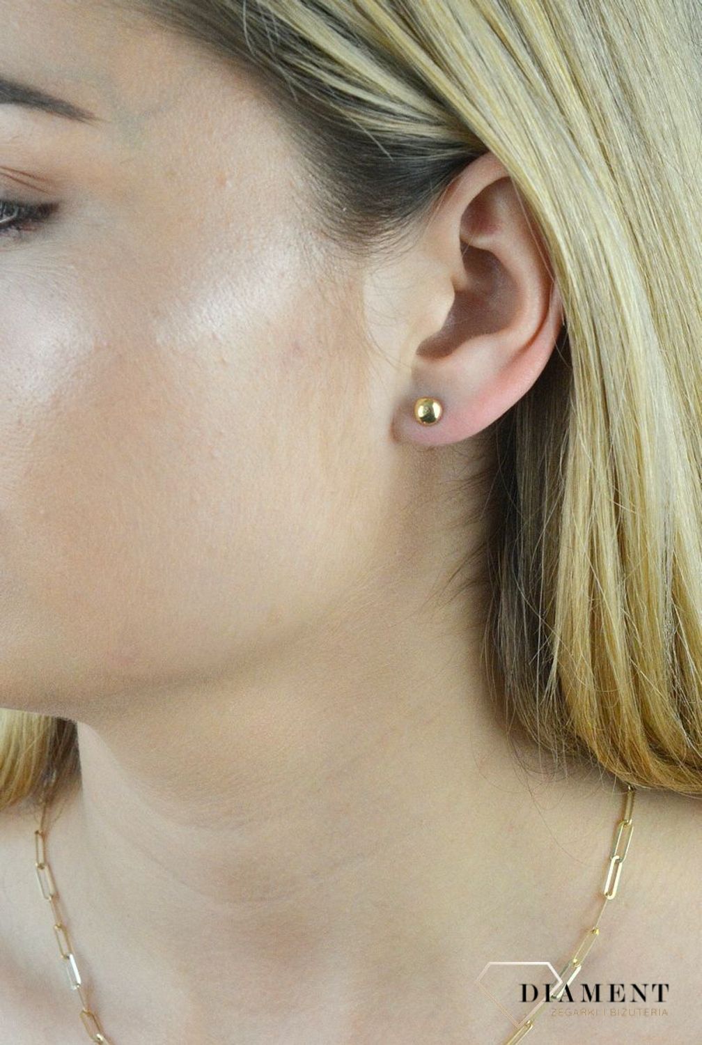 Złote kolczyki 585 półkulki DIA-KLC-6191-585. Złote kolczyki damskie, dziecięce. Kolczyki z zapięciem na sztyft..jpg