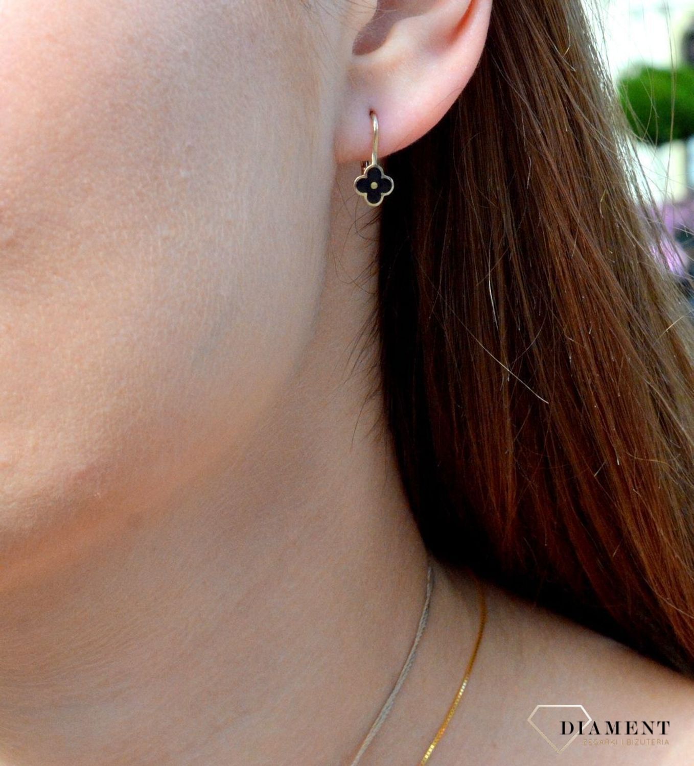 Złote kolczyki 'Czarne kwiatki'  DIA-KLC-6223-585.jpg
