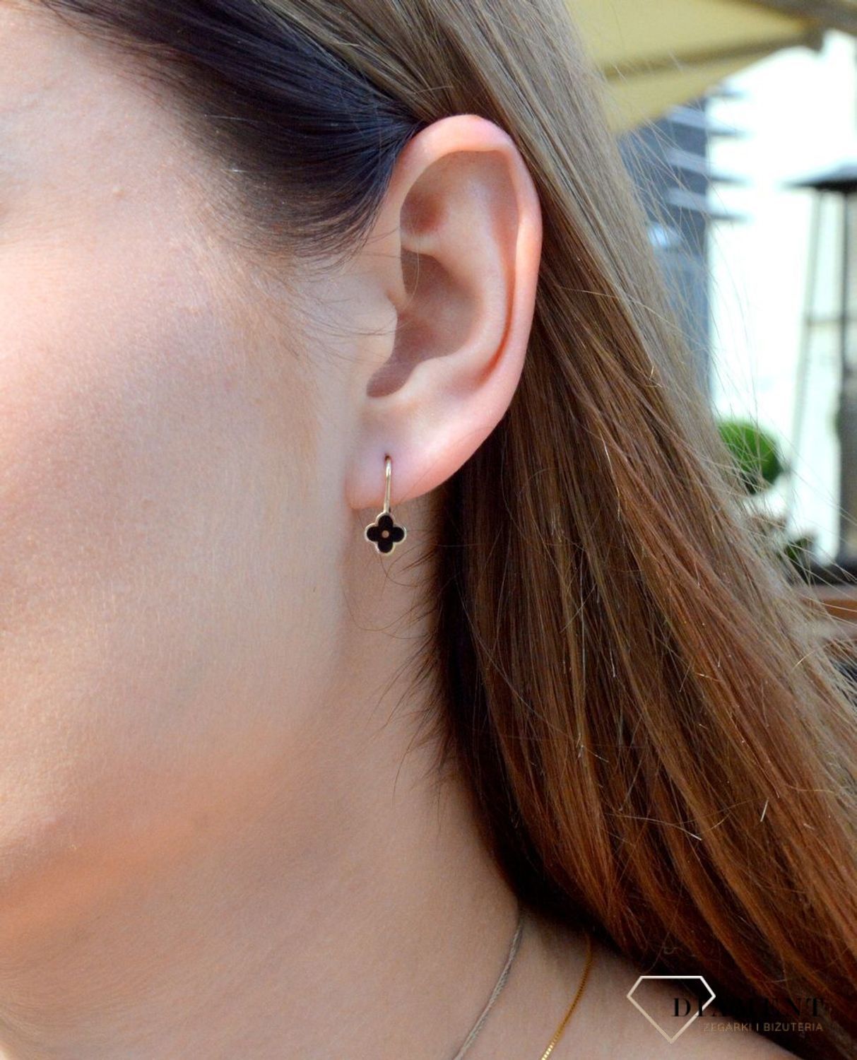 Złote kolczyki 'Czarne kwiatki'  DIA-KLC-6223-585.jpg