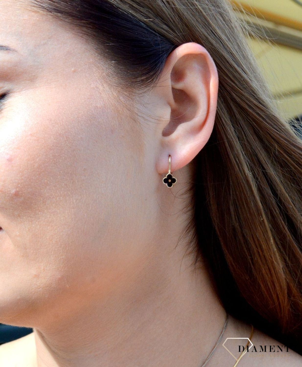 Złote kolczyki 'Czarne kwiatki'  DIA-KLC-6223-585.jpg