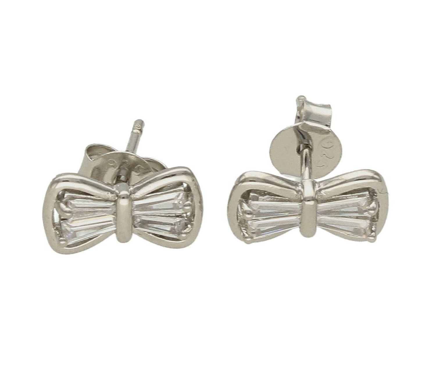 Srebrne kolczyki kokardki damskie z cyrkonią DIA-KLC-6328-925. Kolczyki wykonane z najwyższej jakości srebra próby 925. Nowa interpretacja klasycznego wzoru ozdobionego cyrkonią..jpg