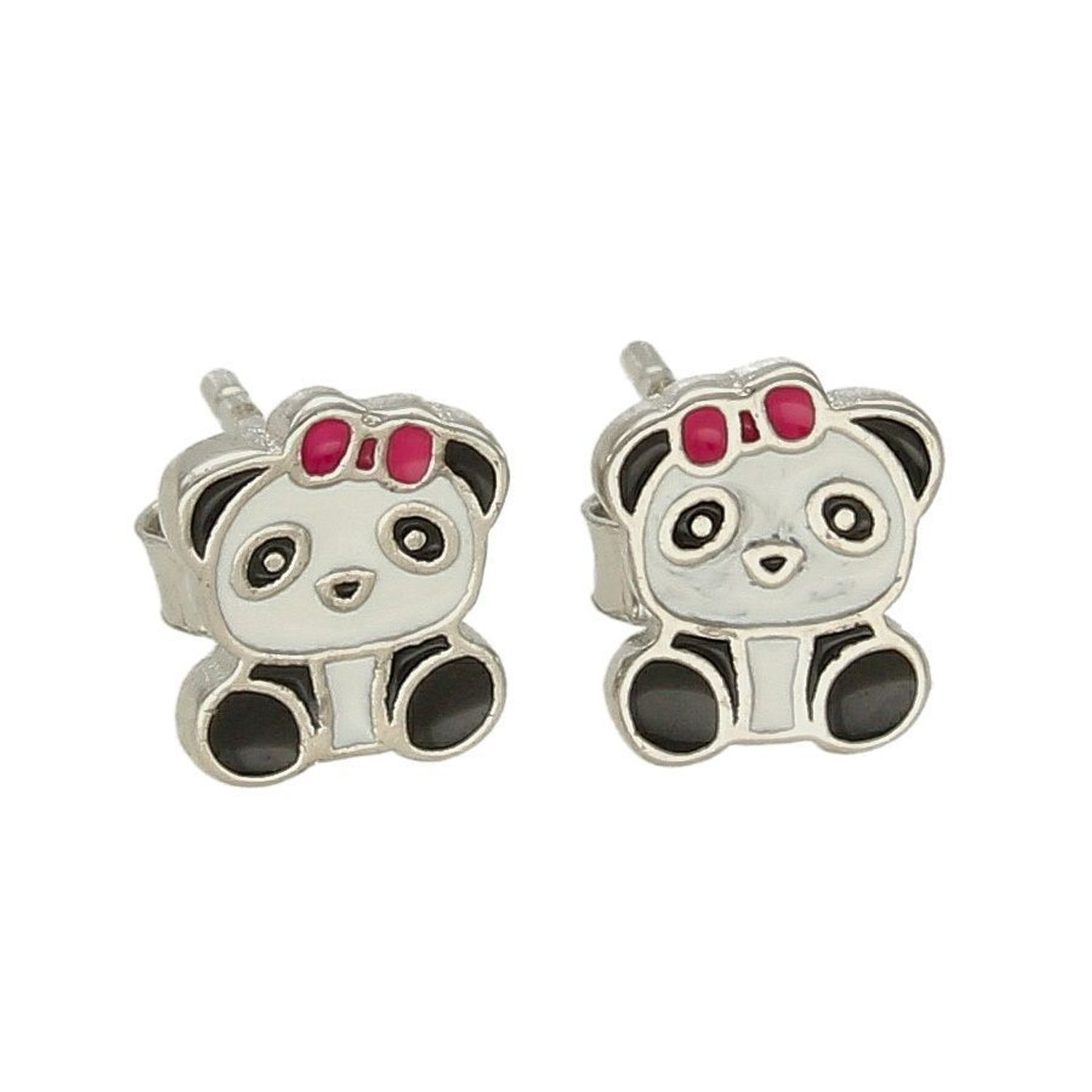 Kolczyki dla dziewczynki pandy DIA-KLC-6334-925. Śliczne kolczyki pandy z dziecięcej kolekcji. Kolczyki zapinane na wygodne zapięcie typu sztyft, wykonane z najwyższej jakości srebra próby 925. Kolczyki zostały ozdobione emali.jpg