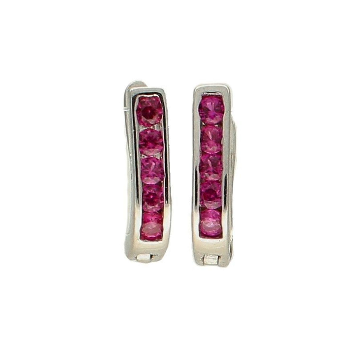 Srebrne kolczyki półokrągłe z różowymi cyrkoniami DIA-KLC-6346-925. Srebrne półokrągłe kolczyki z próby 925 zapinane na zapięcie angielskie z różowymi cyrkoniami. Delikatne półokrągłe kolczyki z różowymi cyrkoniami..jpg