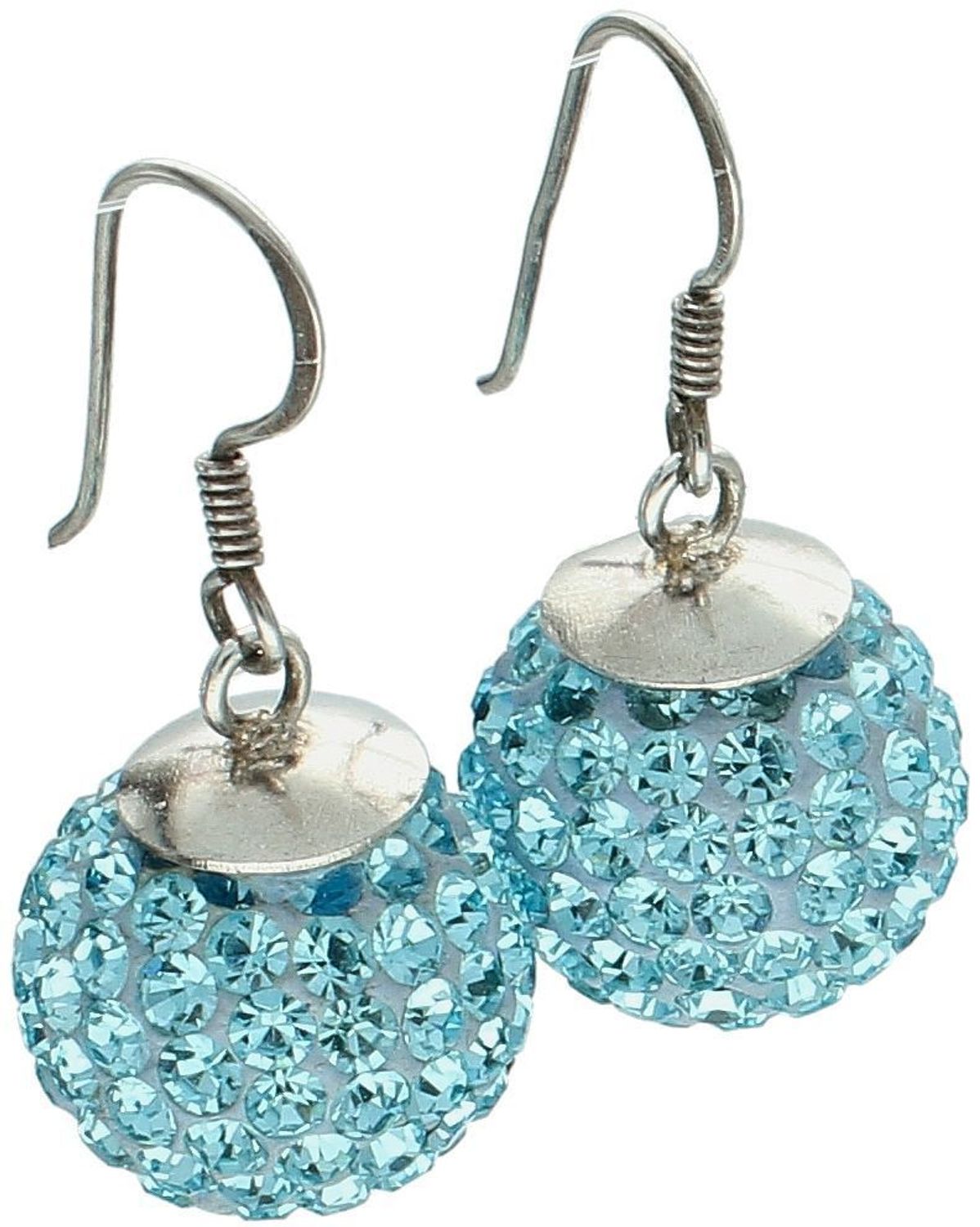 Kolczyki srebrne kulki w niebieskie cyrkonie próba 925, DIA-KLC-6373-925 Stylowe i wyraziste kolczyki w kształcie kulki, wykonane z wysokiej jakości srebra próby 925 i zdobione błyszczącymi 1.jpg