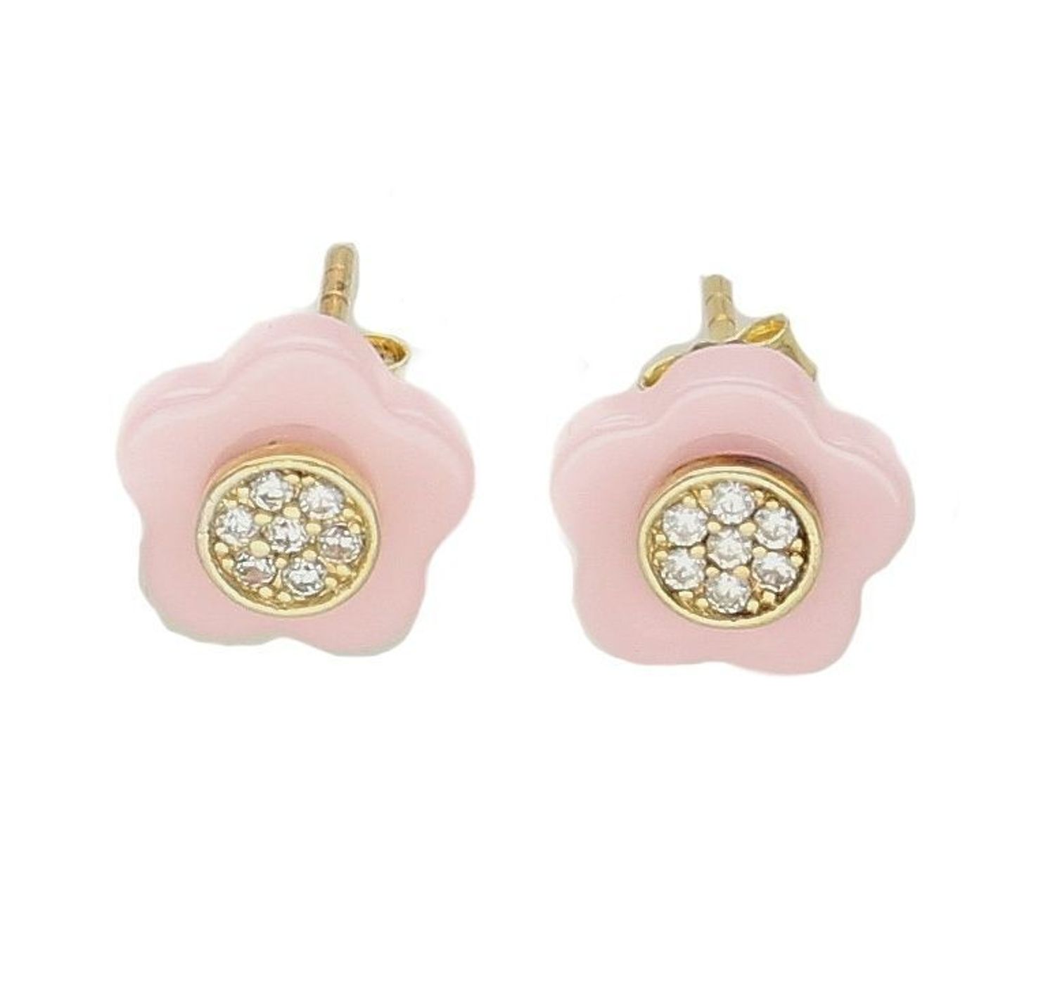 Srebrne kolczyki Kwiatki z różowej ceramiki z cyrkonią DIA-KLC-6395-925. Kolczyki srebrne wkrętki. Kolczyki srebrne pozłaca. Kolczyki pozłacane kwiatki. Kolczyki sr.jpg